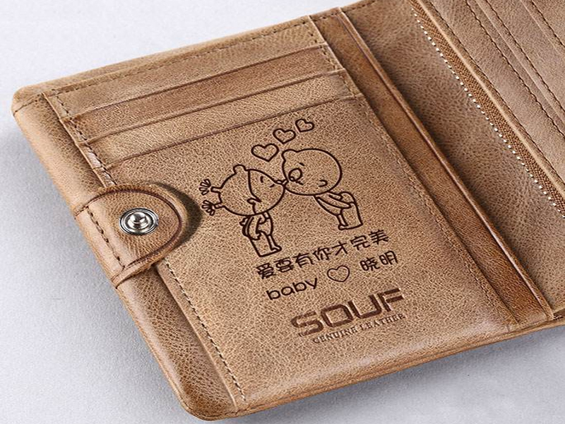 galvo co2 laser engarving leather wallet