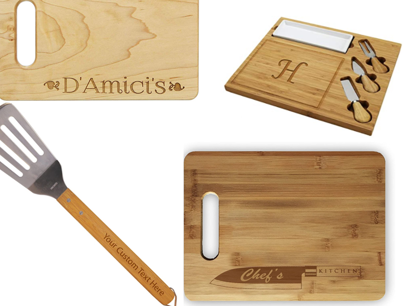 Custom Personalized Laser Engraved Bamboo Wood Cutting Board by Galvo CO2 Laser Marking Machine 30W>